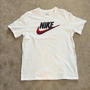 Nike White Tee with Red Swoosh and Black Logo